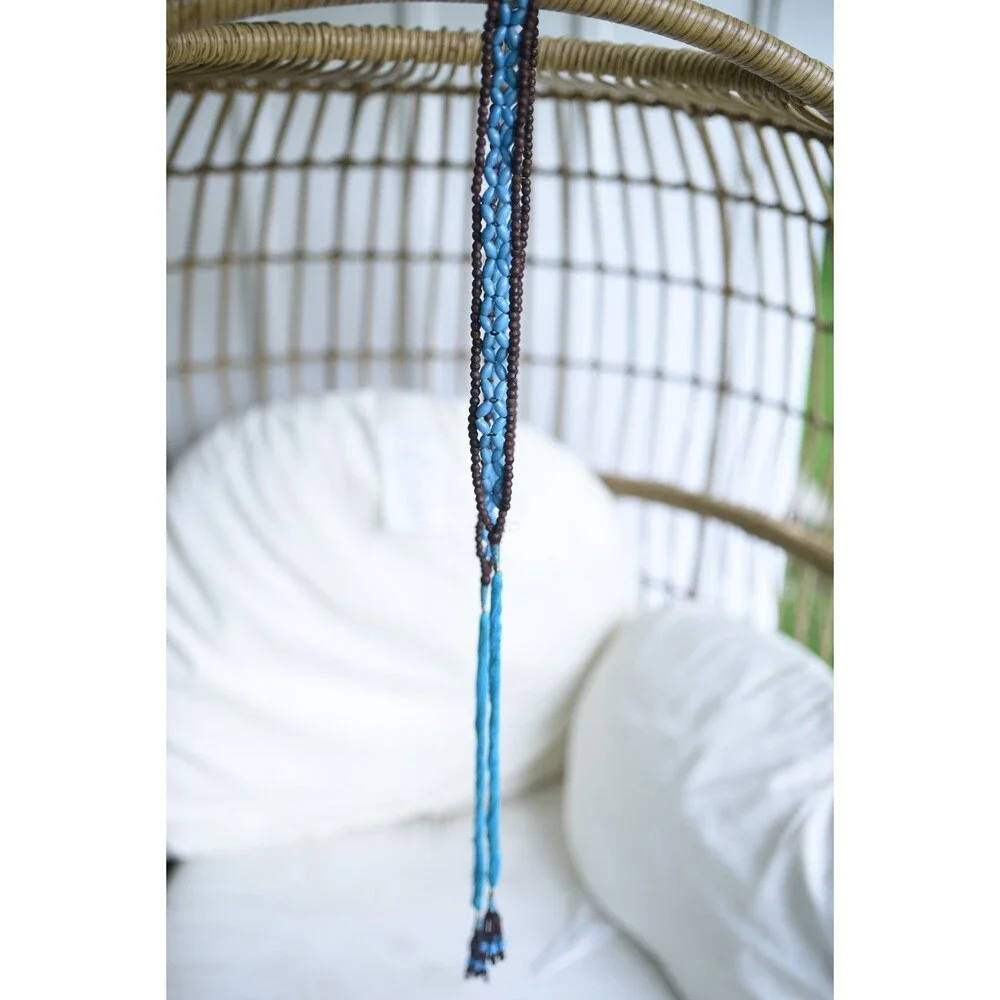 VTG Macrame Beaded Belt Boho Woven  Rope Tie Waist 52